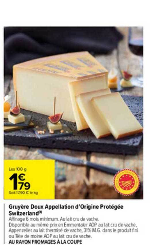 gruyère doux appellation d'origine protégée switzerland