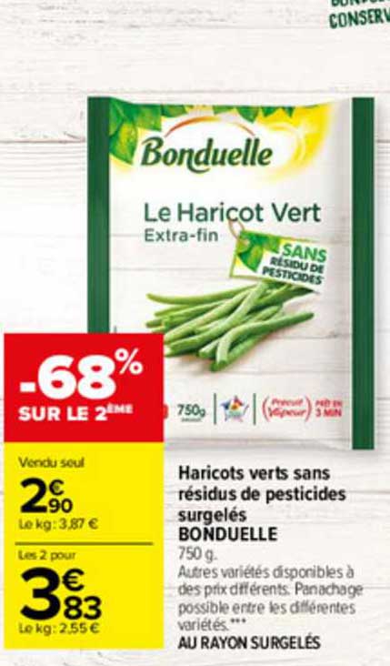 haricots verts sans résidus de pesticides surgelés bonduelle