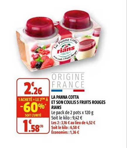 la panna cotta et son coulis 5 fruits rouges rians