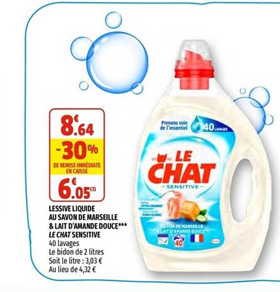 Lessive Liquide Au Savon De Marseille & Lait D'amande Douce Le Chat Sensitive