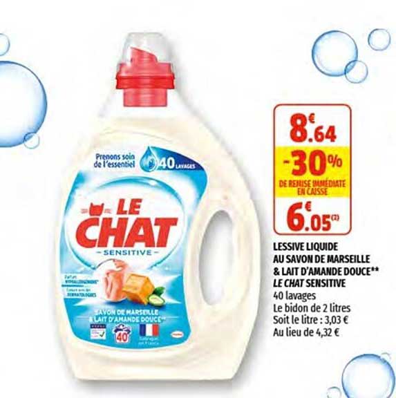 lessive liquide au savon de marseille & lait d'amande douce le chat sensitive