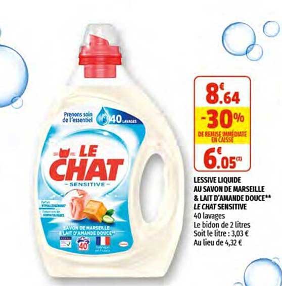 lessive liquide au savon de marseille & lait d'amande douce le chat sensitive