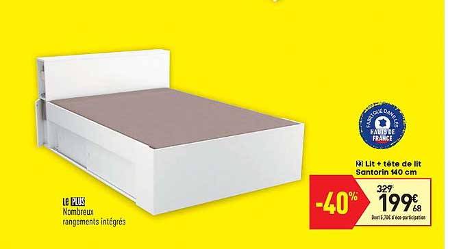 lit + tête de lit santorin 140 cm