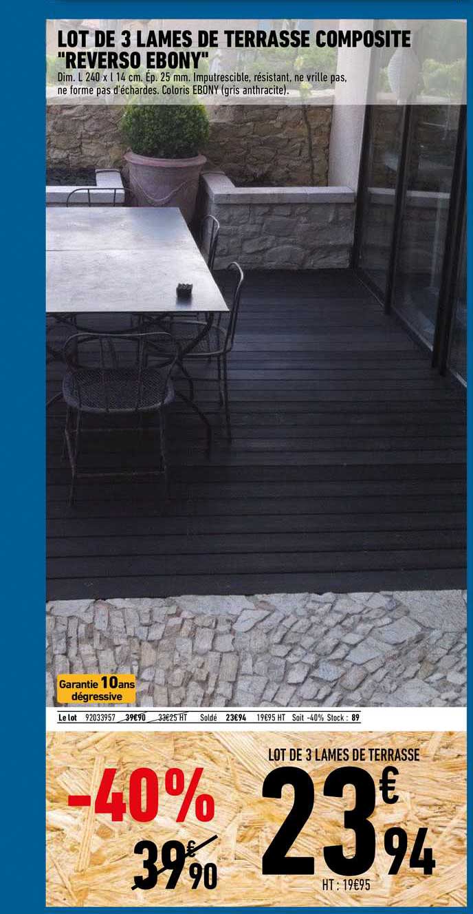 lot de 3 lames de terrasse composite "reverso ebony"