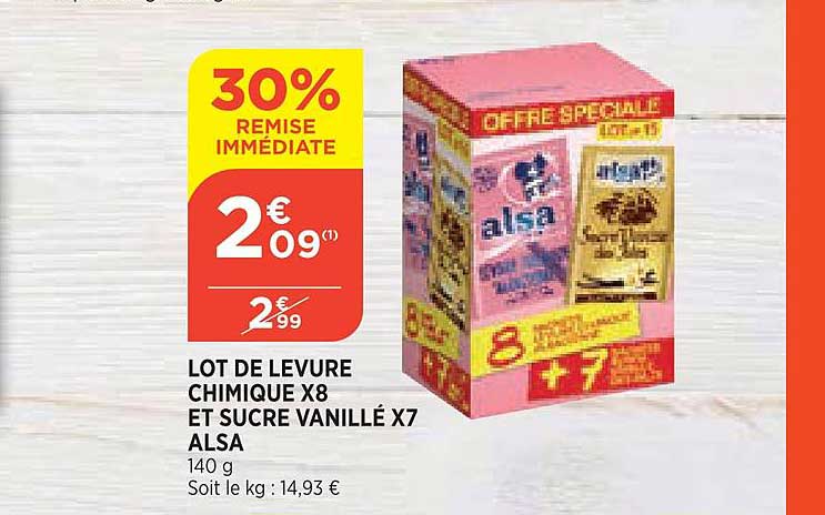 lot de levure chimique x8 et sucre vanillé x7 alsa
