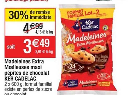 Madeleines Extra Moelleuses Maxi Pépites De Chocolat Ker Cadelac