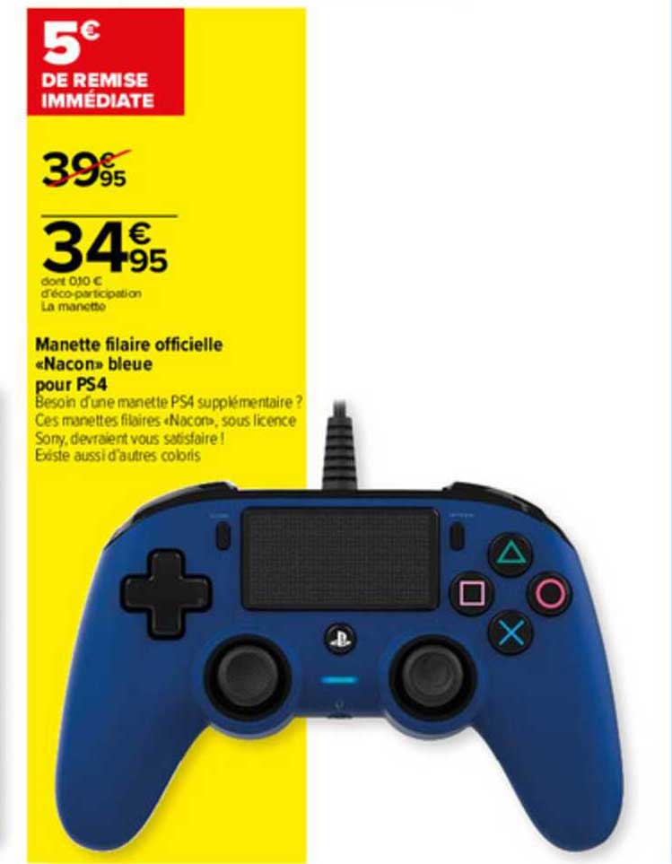 manette filaire officielle «nacon» bleue pour ps4