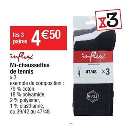 mi-chaussettes de tennis influx