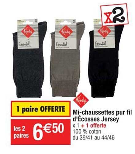 mi-chaussettes pur fil d'écosses jersey