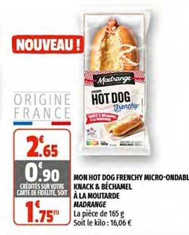 mon hot dog frenchy micro ondable knack & béchamel à la moutarde madrange