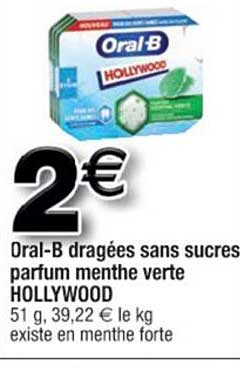 oral-b dragées sans sucres parfum menthe verte hollywood