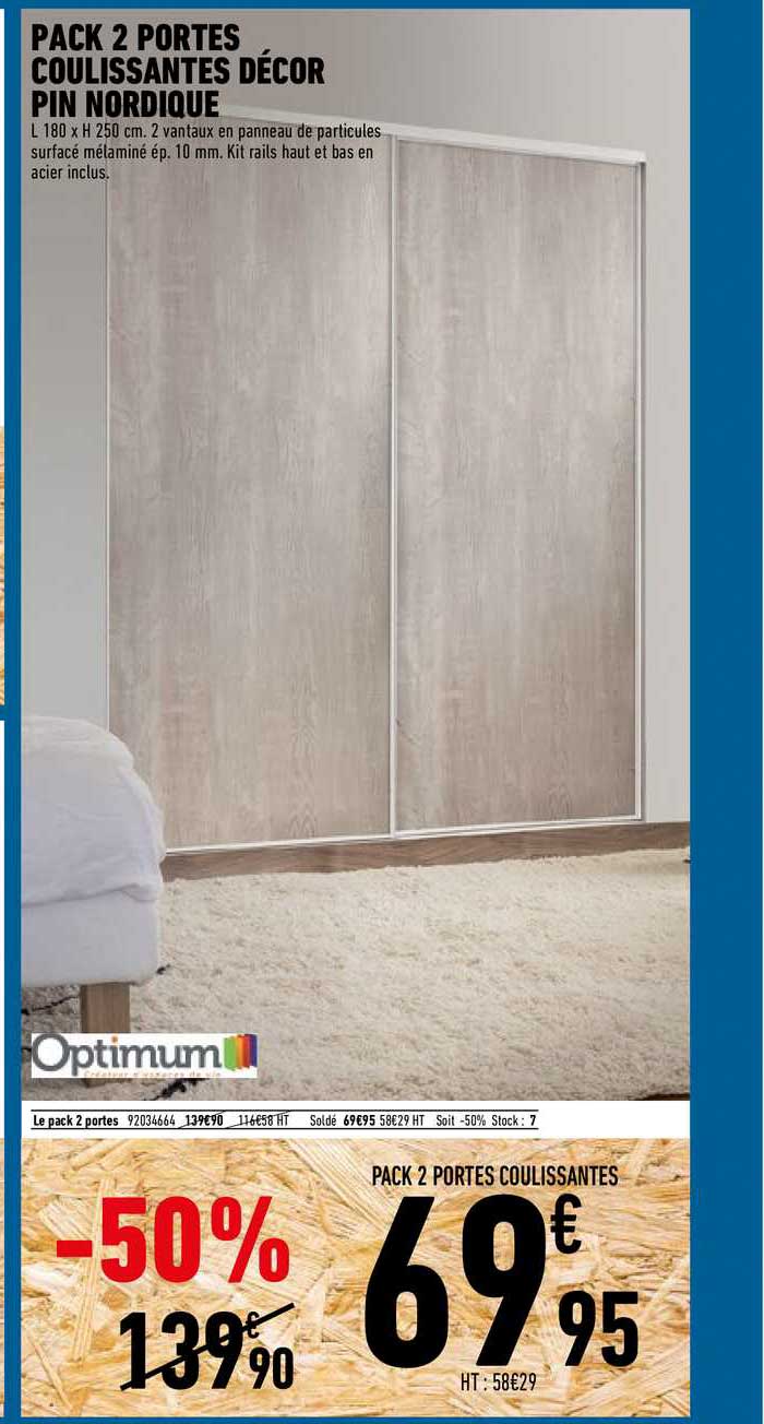 pack 2 portes coulissantes décor pin nordique optimum