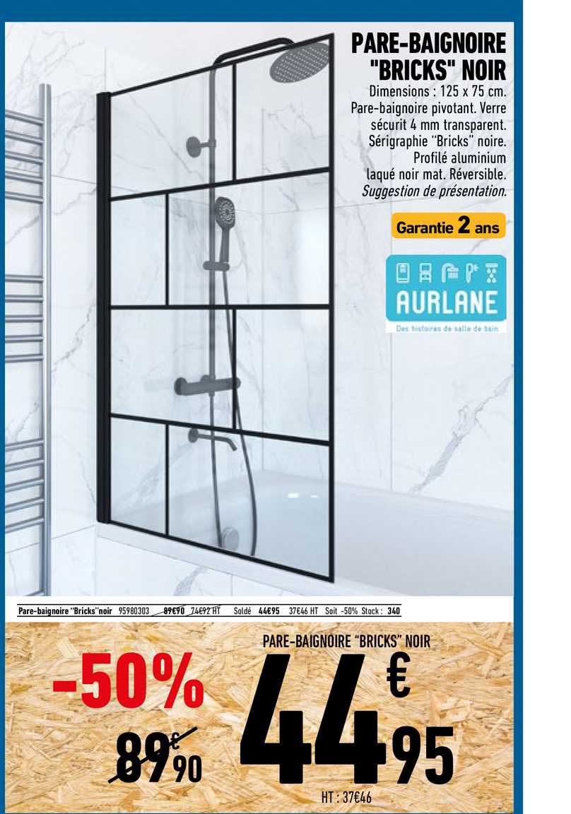 pare-baignoire "bricks" noir