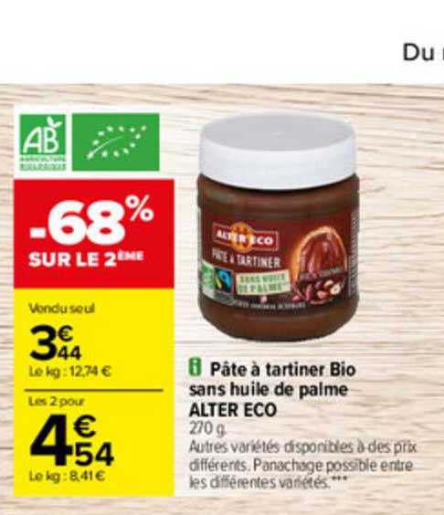 pâte à tartiner bio sans huile de palme alter eco