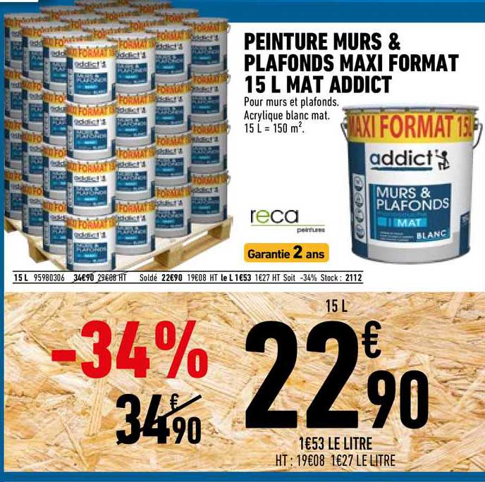 peinture murs & plafonds maxi format 15 l mat addict