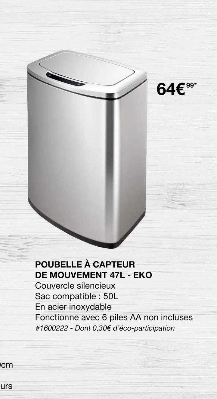 poubelle à capteur de mouvement 47l eko