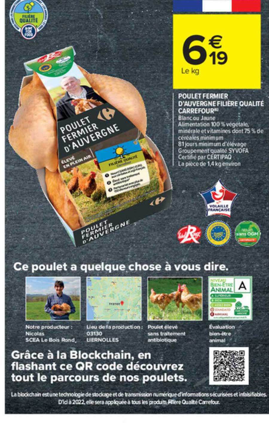 Poulet Fermier D'auvergne Filière Qualité Carrefour