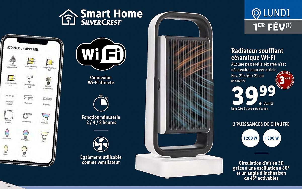 radiateur soufflant céramique wi-fi sylver crest