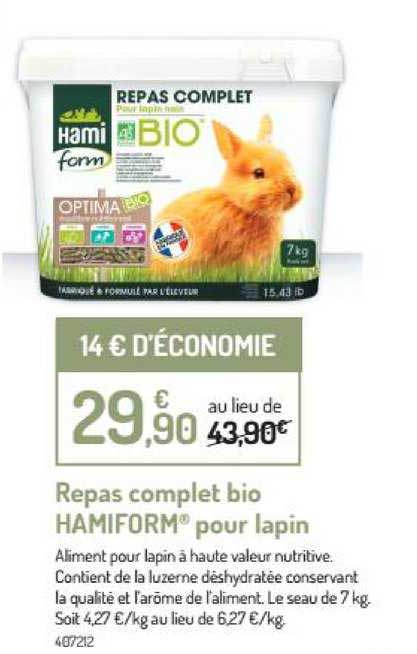 Repas Complet Bio Hamiform Pour Lapin