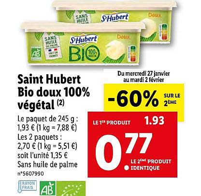 Saint Hubert Bio Doux 100% Végétal