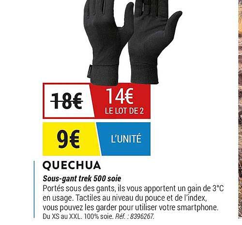 sous gant trek 500 soie quechua