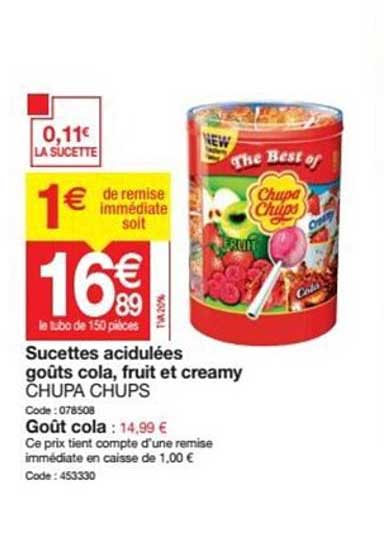 sucettes acidulées goûts cola, fruit et creamy chupa chups