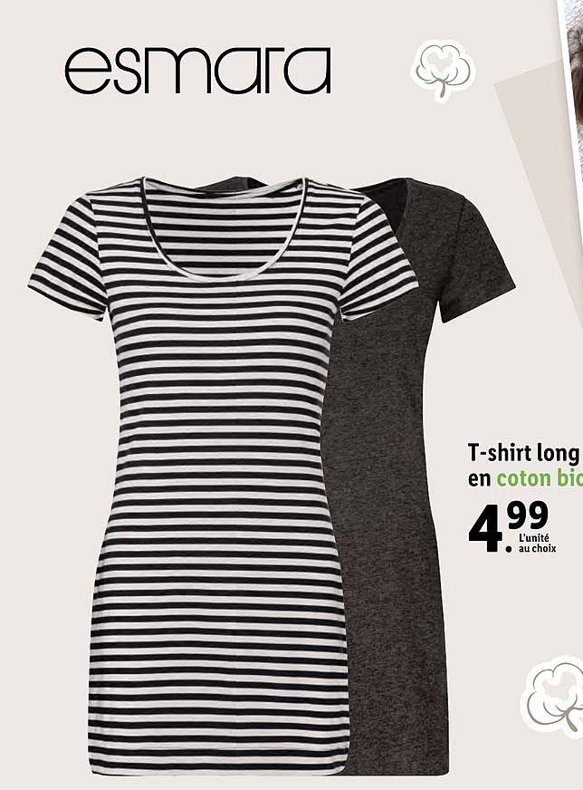 t-shirt long en coton bio esmara