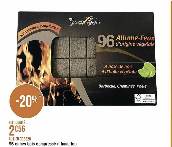 96 cubes bois compressé allume feu