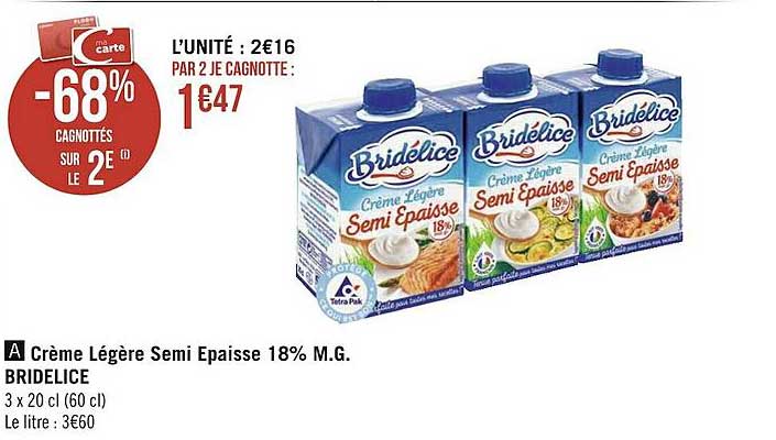 crème légère semi épaisse 18% m.g. bridélice