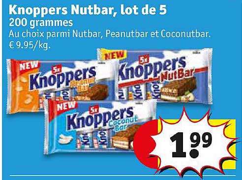 knoppers nutbar, lot de 5 200 grammes