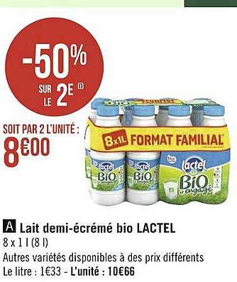 lait demi-écrémé bio lactel