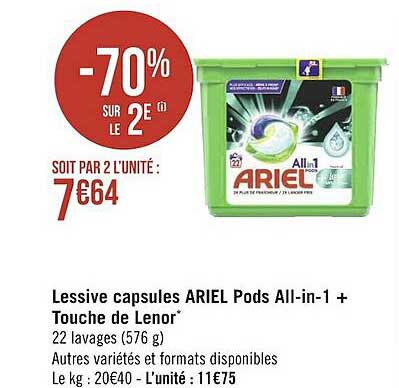 Lessive Capsules Ariel Pods All-in-1 + Touche De Lenor
