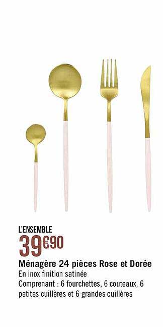 ménagère 24 pièces rose et dorée