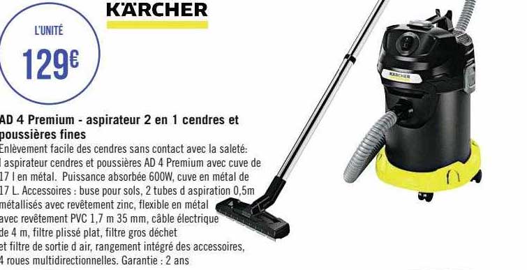 ad 4 premium - aspirateur 2 en 1 cendres et poussières fines kärcher