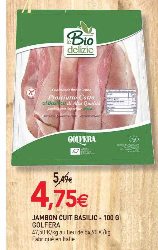 jambon cuit basilic golfera - 100 g