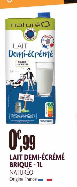 lait demi-écrémé brique naturéo- 1l