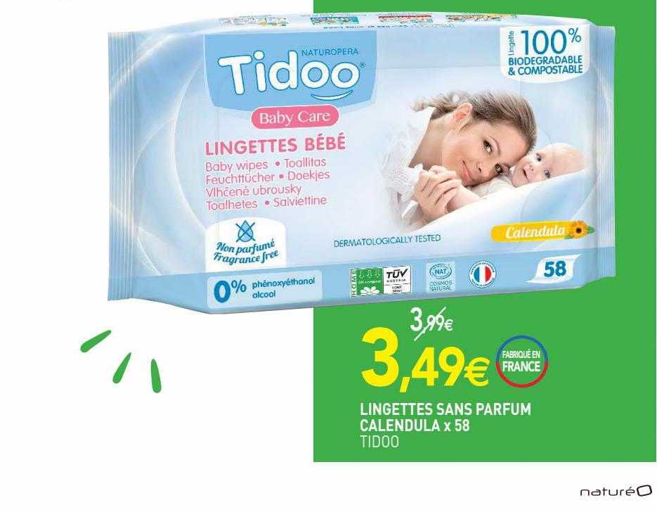 lingettes sans parfum calendula x 58 tidoo