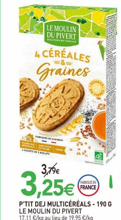 p'tit dej multicéréals le moulin du pivert - 190 g