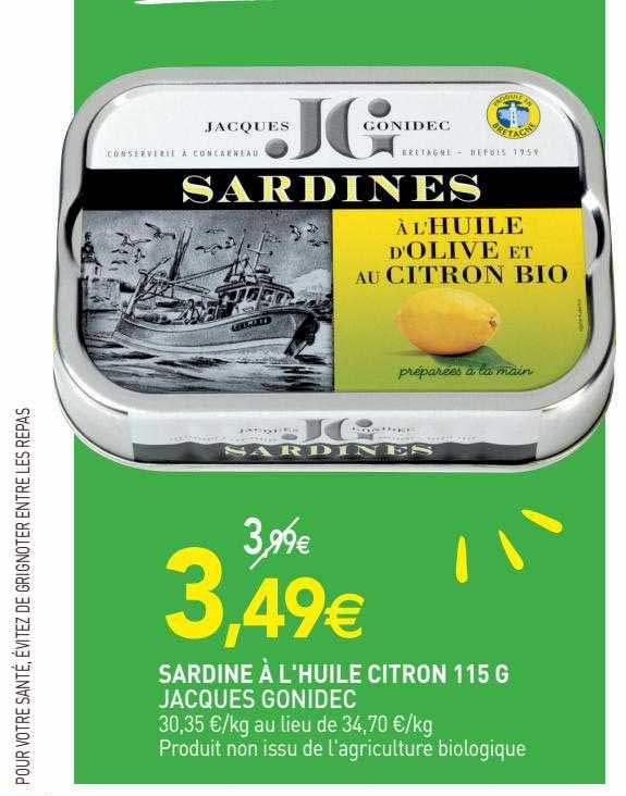 sardine à l'huile citron 115 g jacques gonidec