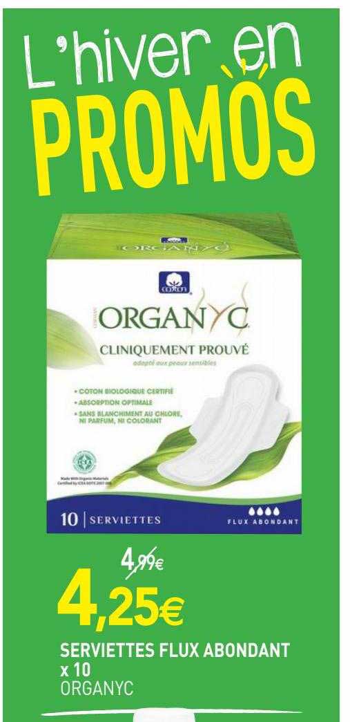 serviettes flux abondant x 10 organyc