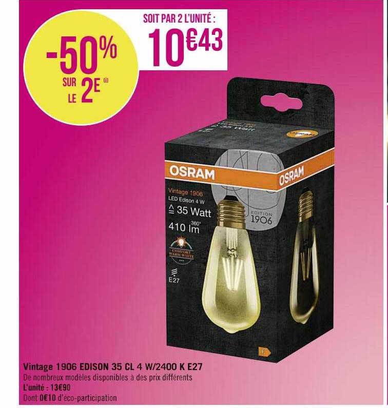 vintage 1906 edison 35cl 4 w-2400 k e27 osram