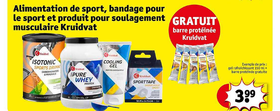 alimentation de sport, bandage pour le sport et produit pour soulagement musculaire kruidvat