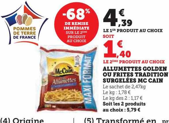 allumettes golden ou frites tradition surgelées mc cain