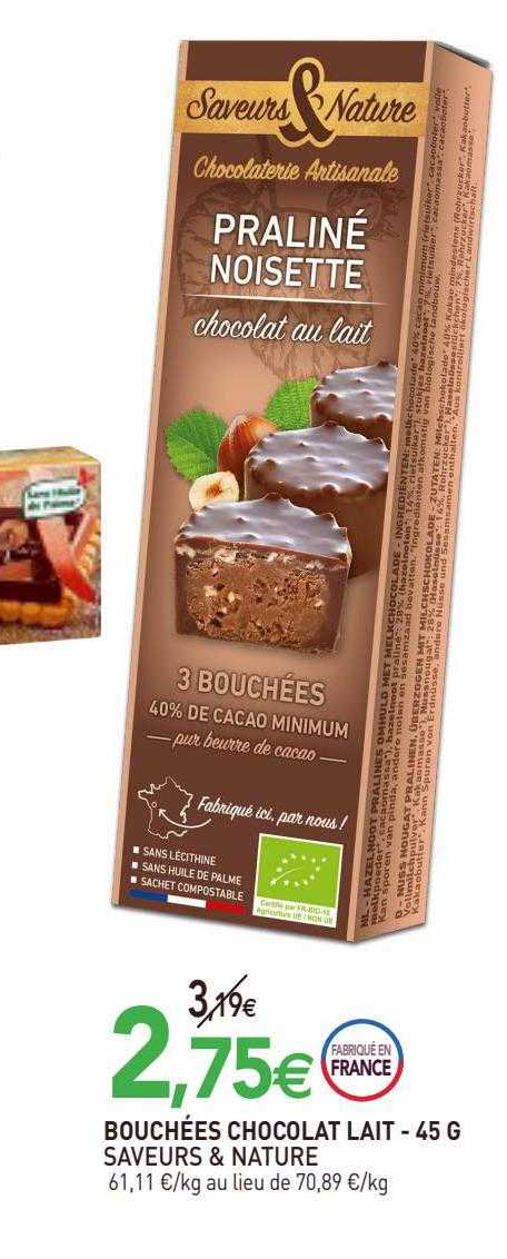 Bouchées Chocolat Lait Saveurs & Nature - 45 G