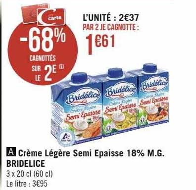 crème légère semi épaisse 18% m.g. bridélice