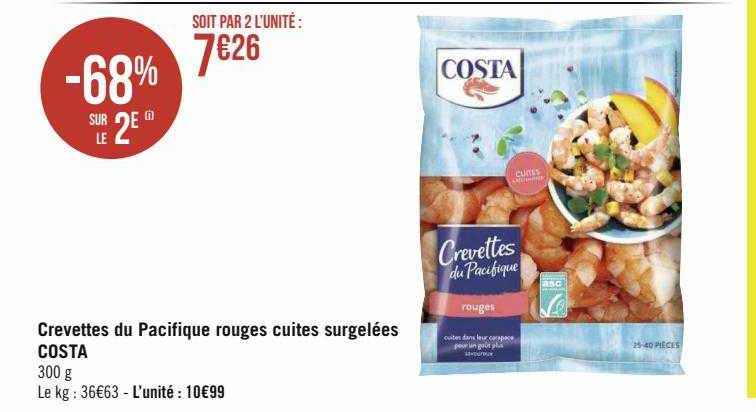 Crevettes Du Pacifique Rouges Cuites Surgelées Costa