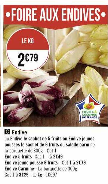 endive ou endive le sachet de 5 fruits ou endive jeunes pousses le sachet de 6 fruits ou salade carmine, endive 5 fruits, endive jeune pousse 6 fruits, endive carmine