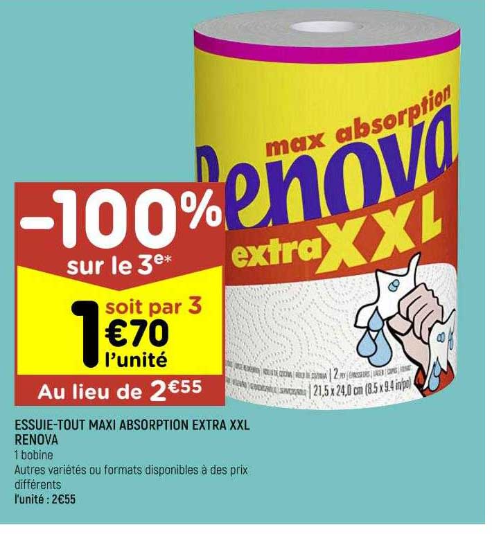 essuie-tout maxi absorption extra xxl renova