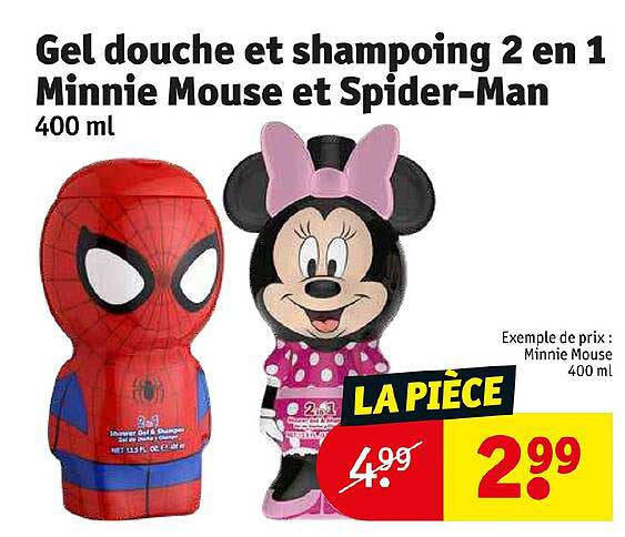 gel douche et shampoing 2 en 1 minnie mouse et spider-man
