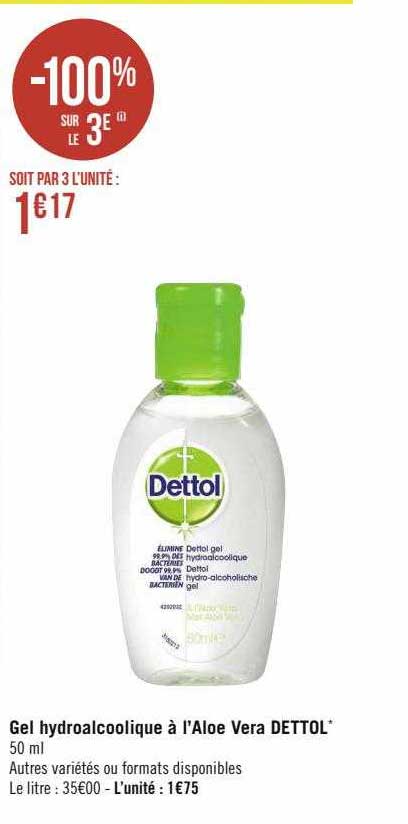 gel hydroalcoolique à l'aloe vera dettol